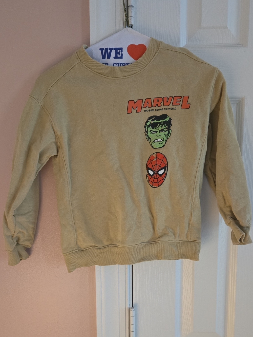 Marvel Crewneck Sweatshirt with Green Hulk & Red Spider-Man on Beige